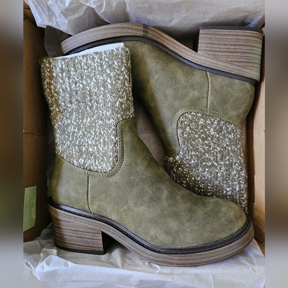 Portland Boot Company Women's Cozy Sweater Knit Bootie Olive - Picture 3 of 12